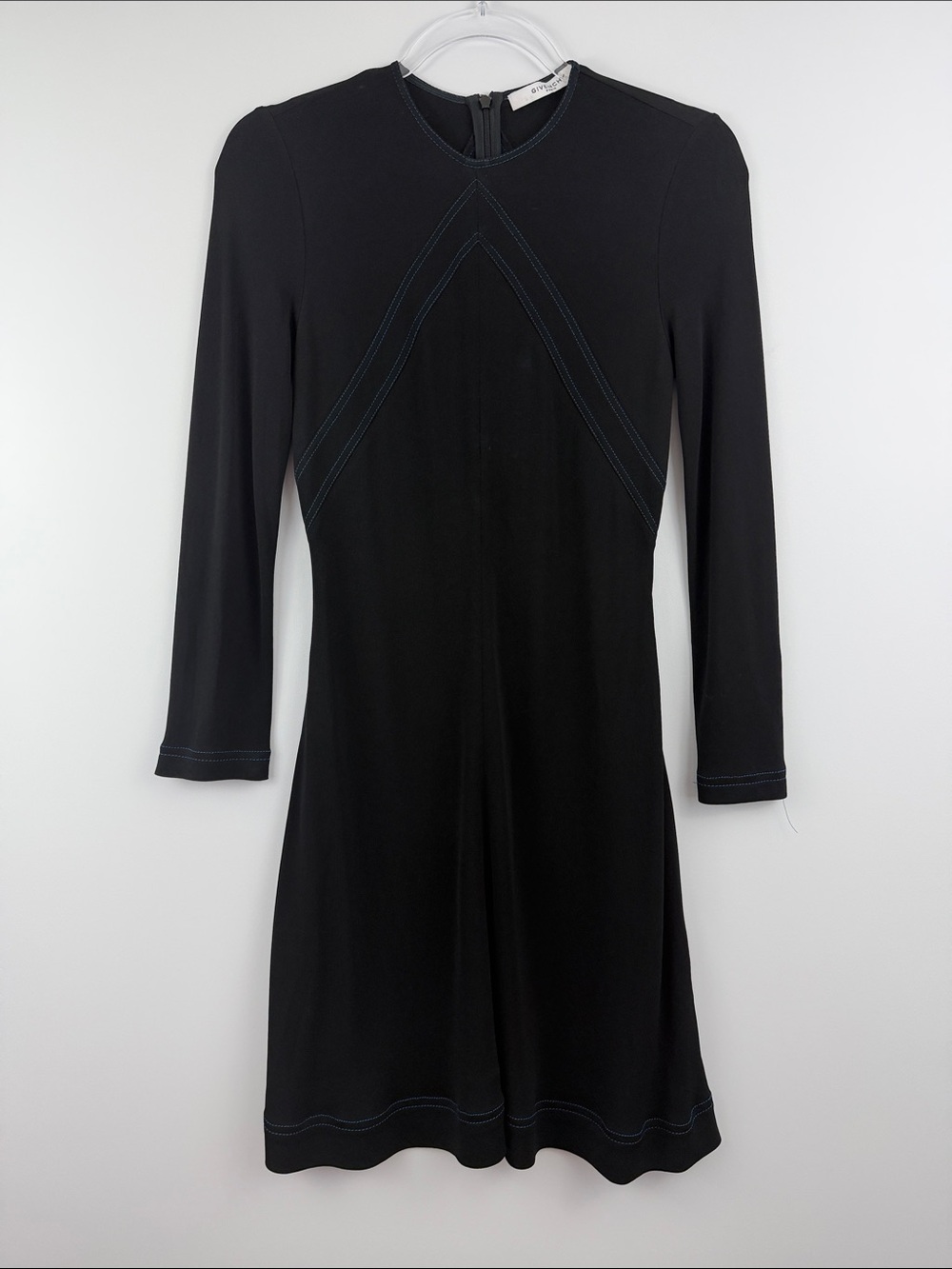 Givenchy Black Long Sleeve Contrast Stitch A-Line Mini Dress FR 36 US S - Picture 2 of 10